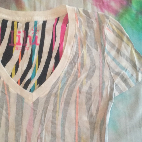 White and neon colored zebra v-neck tee S - Picture 2 of 2